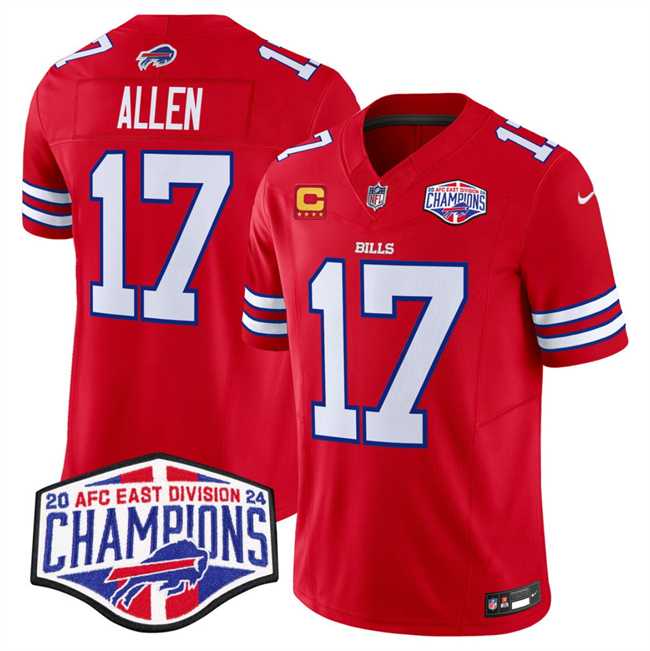 Men%27s Buffalo Bills #17 Josh Allen Red F.U.S.E. 2024 AFC East Division Champions With 4-Star C Ptach Vapor Limited Stitched Jersey